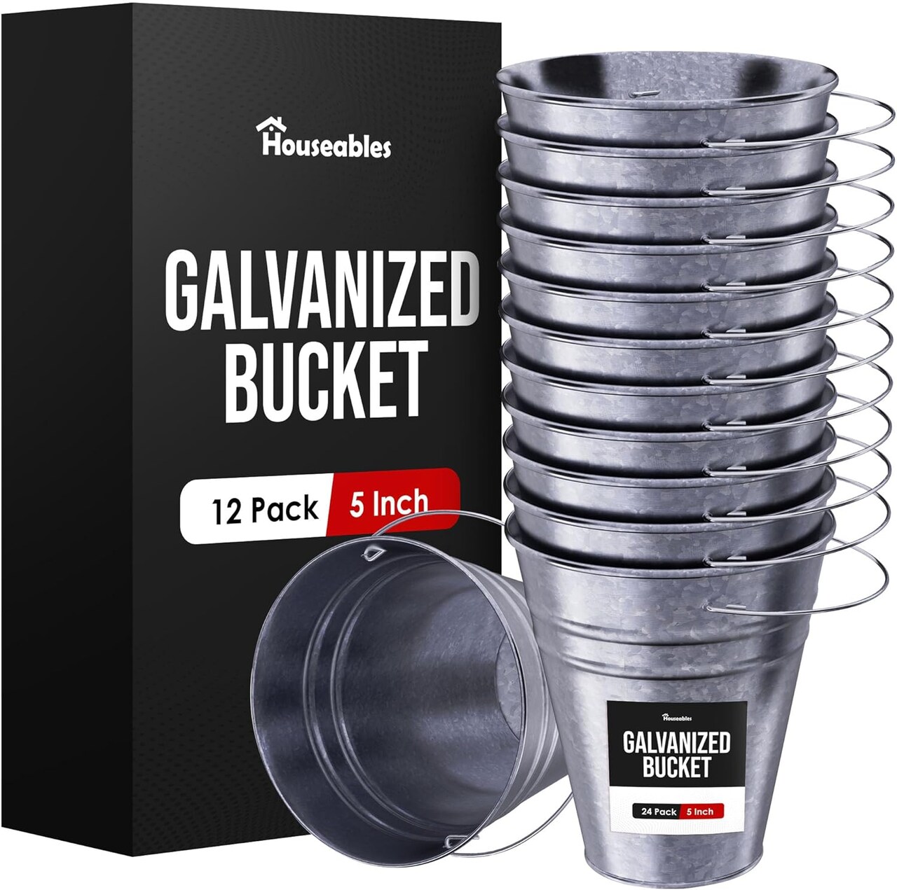 Galvanized Bucket - 12 Pack Bulk (Silver) 4.5"L x 4.5"W x 5"H